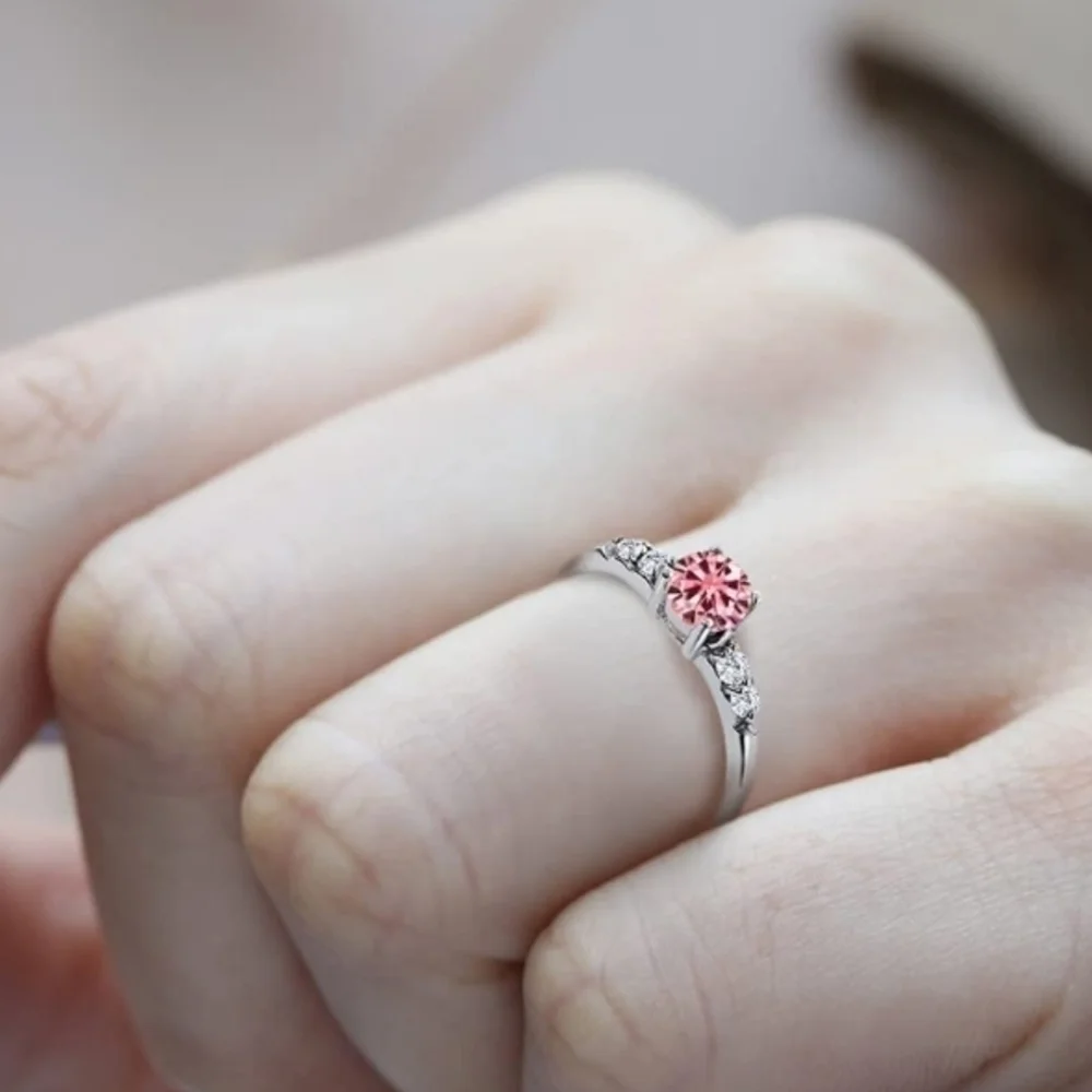 0.65ct Pink Diamond Engagement Ring Wedding Band Gift Moissanite 925 Silver